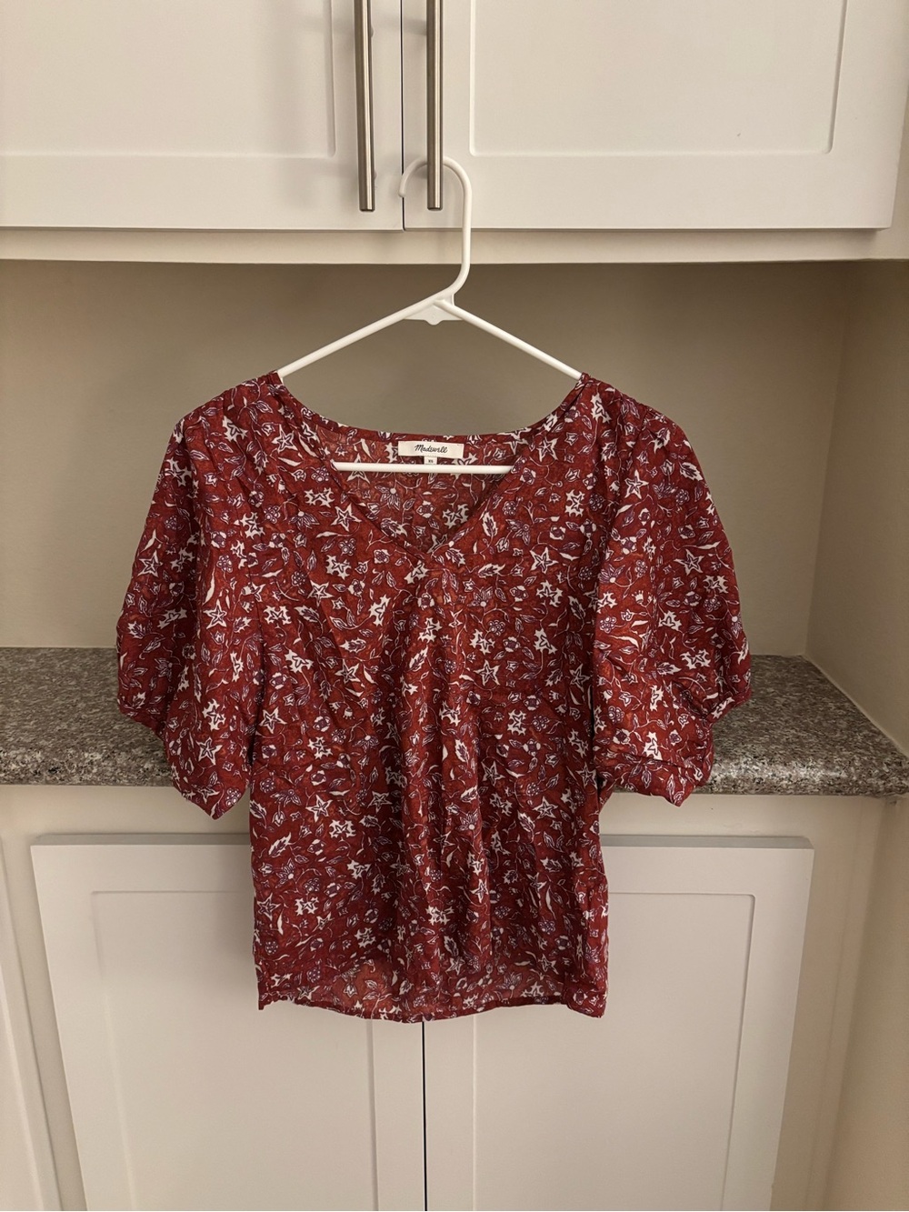 Madewell Rust Red Floral Puff-Sleeve Blouse